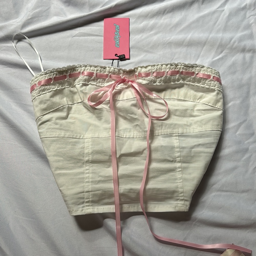 NWT edikted tube top with pink ribbon